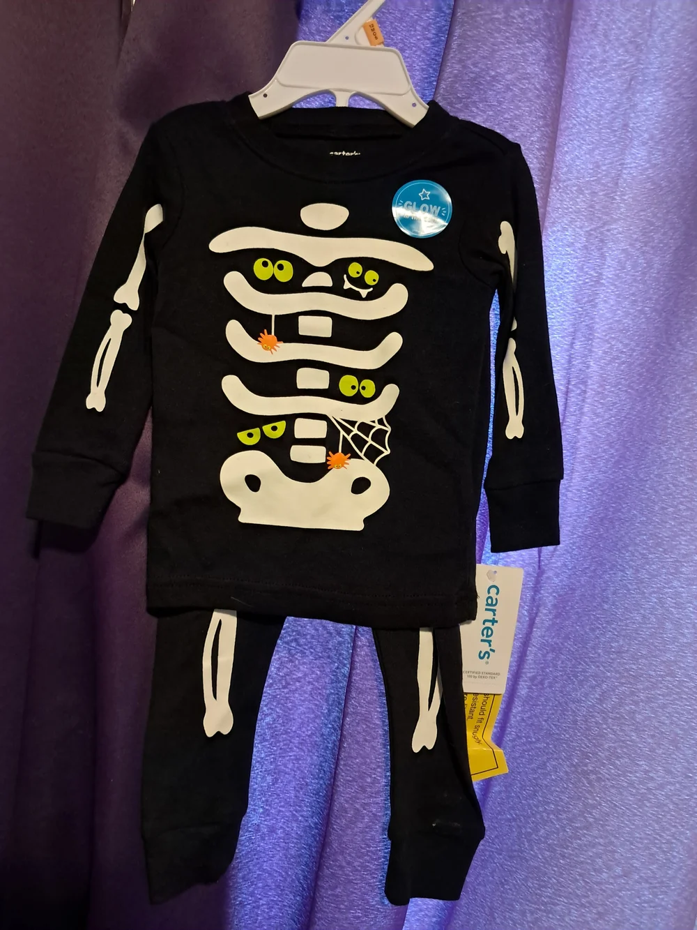 Carter's Black Glow-In-The-Dark Skeleton 2 Piece with Neon Green Eyes